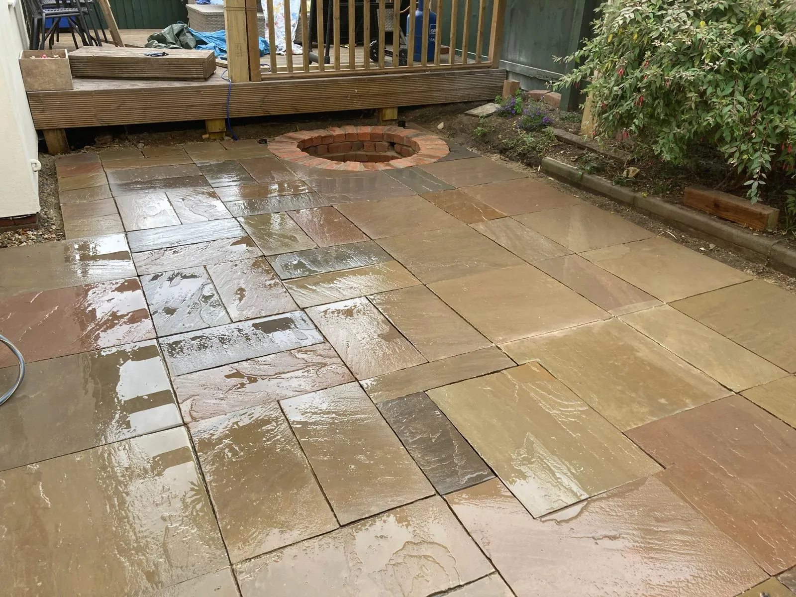 New sandstone patio laid
