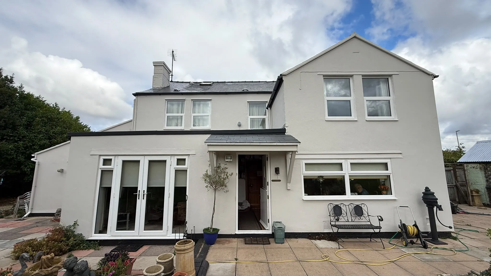 Freshly redecorated rear elevation with new French doors