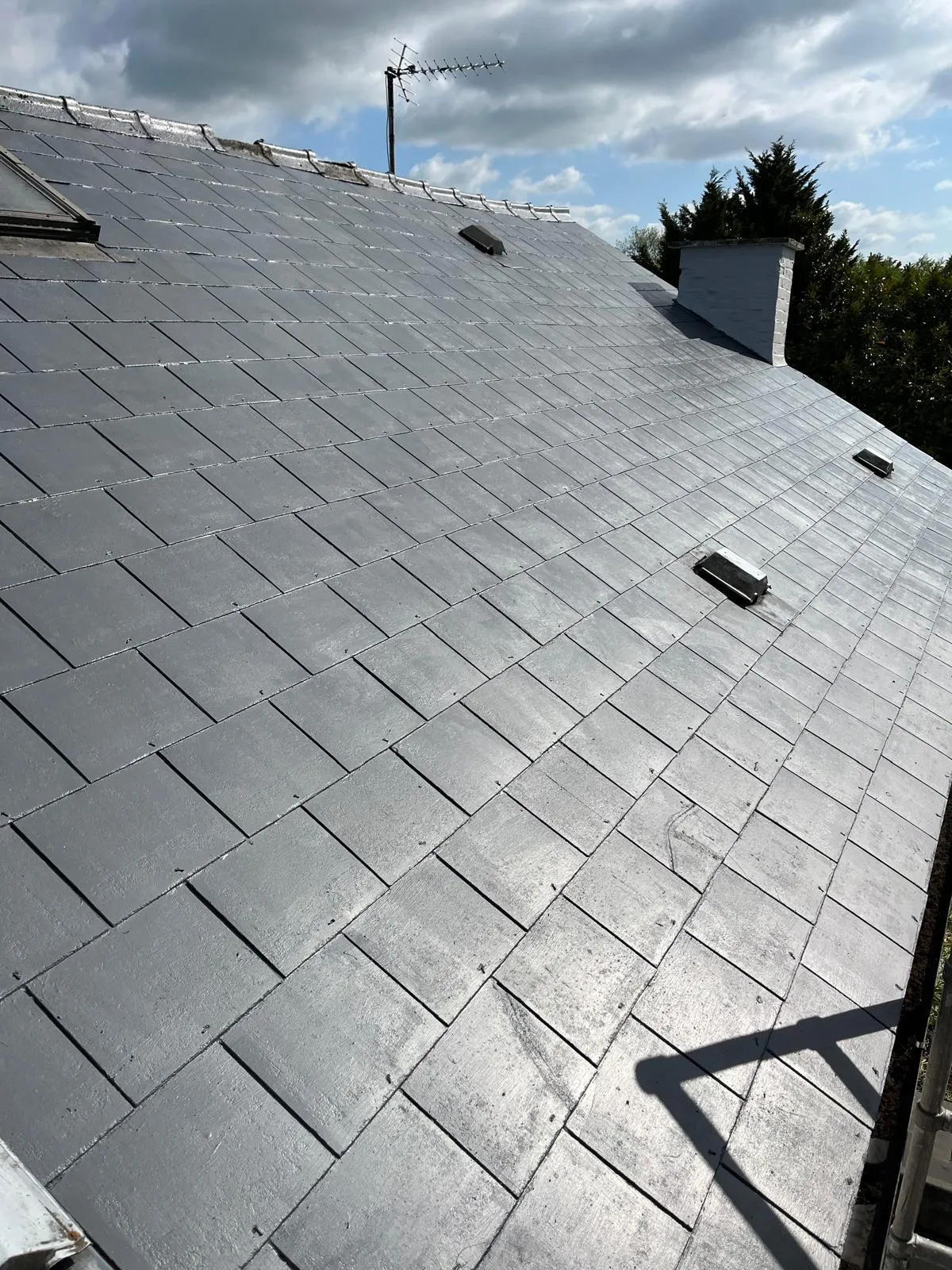 Roof after cleaning and application of protective waterproof coating